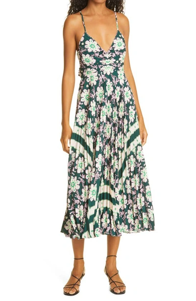 Shop A.l.c Gemini Print Pleated Dress In Green/ Pink