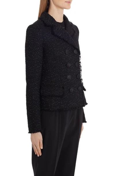 Shop Dolce & Gabbana Double Breasted Tweed Jacket In Black