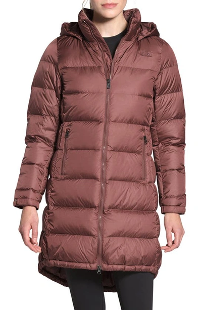 Shop The North Face Metropolis Ii Water Repellent 550 Fill Power Down Hooded Parka In Marron Purple