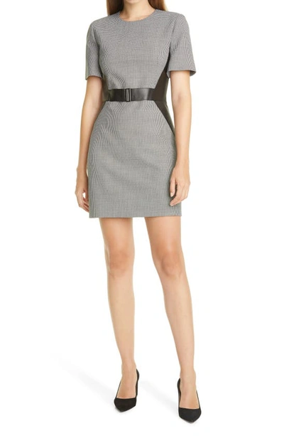 Judith & Charles Barcelona Leather Detail Houndstooth Dress In Black