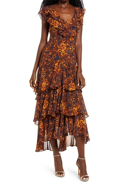 Shop Wayf Chelsea Tiered Ruffle Maxi Dress In Tortoise