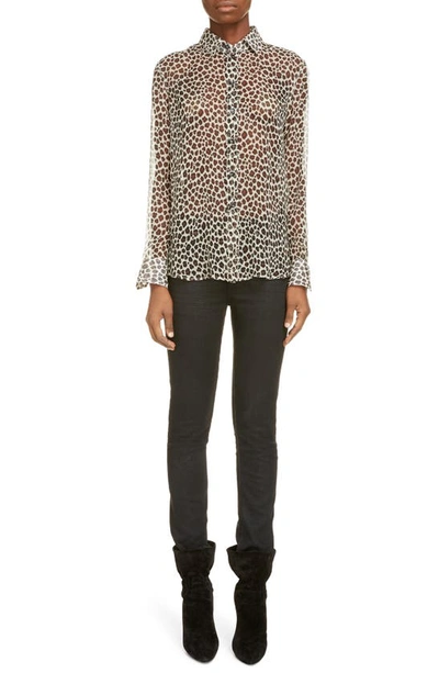 Shop Saint Laurent Leopard Print Silk Chiffon Shirt