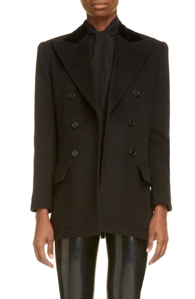 Shop Saint Laurent Double Breasted Wool & Cashmere Blazer In Noir