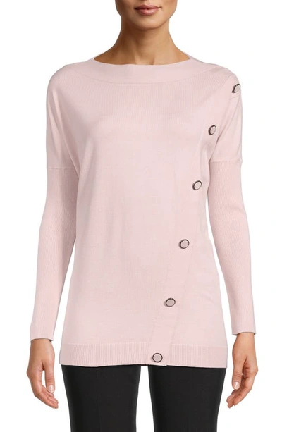 Shop Anne Klein Covered Button Detail Tunic Sweater In Devonshire