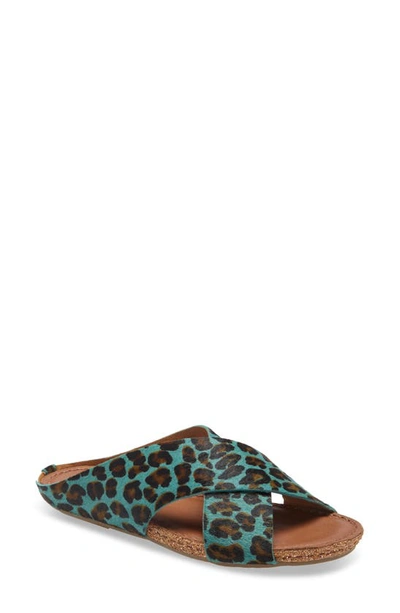 Shop Klub Nico Gricia Slide Sandal In Teal Jaguar Print Calf Hair