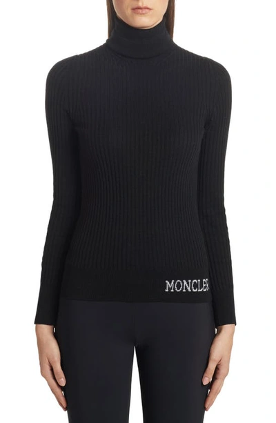 Shop Moncler Logo Turtleneck Sweater In 999 Black
