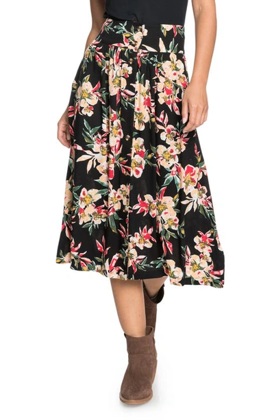 Shop Roxy Never Been Better Floral Print Skirt In Anthracite Wonder Garden