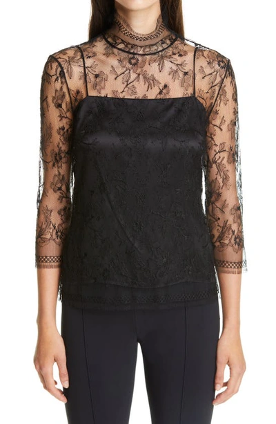 Shop Adam Lippes Layered Chantilly Lace Blouse In Black