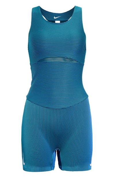 Shop Nike Race Dri-fit One-piece In Midnight Turquoise/ White