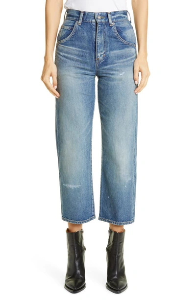 Shop Saint Laurent '70s Crop Straight Leg Jeans In Sandy Winter Blue