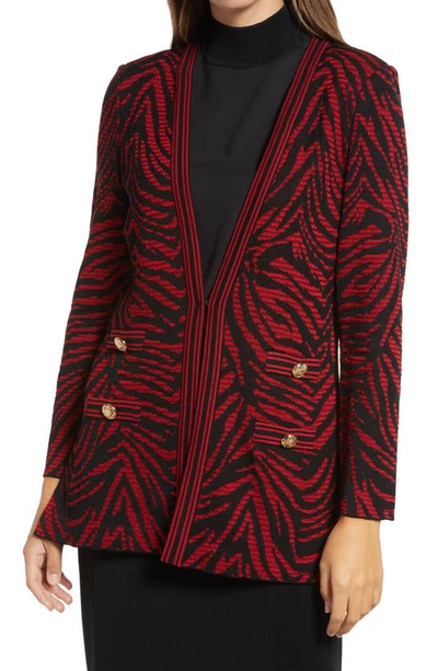 Shop Ming Wang Tiger Swirl Jacquard Knit Jacket In Firecracker/black