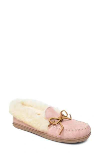 Shop Minnetonka Alpine Genuine Shearling Slipper In Pink Blush Suede