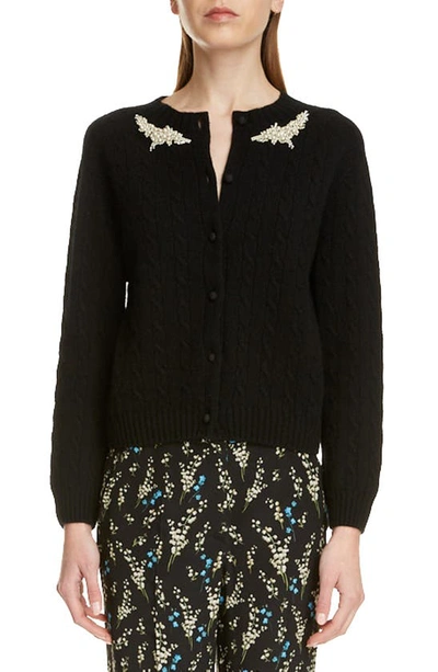 Shop Erdem Imitation Pearl Beaded Cable Knit Cashmere Cardigan In Black