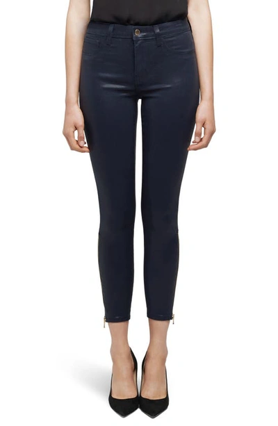 Shop L Agence Sabine Coated High Waist Ankle Zip Crop Skinny Jeans In Deep Cove Coated