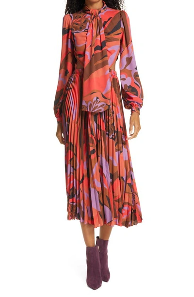 Shop Ronny Kobo Cutout Detail Long Sleeve Dress In Multi