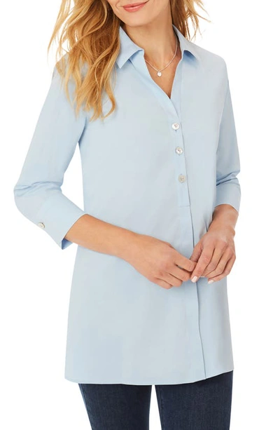 Shop Foxcroft Pamela Stretch Button-up Tunic In Serene Blue