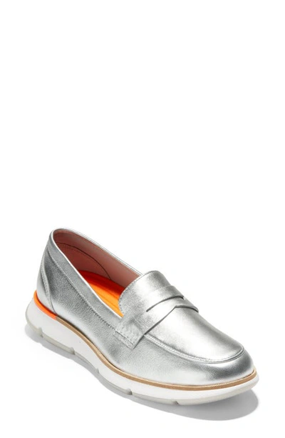 Shop Cole Haan 4.zerogrand Penny Loafer In Silver Soft Talca