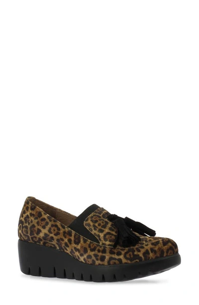 Shop Wonders C-3342-l Tassel Wedge Loafer In Black Suede/ Leopard Print
