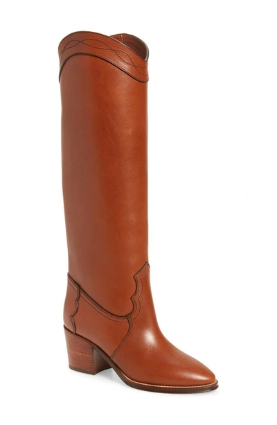 Shop Saint Laurent Kate Western Knee High Boot In New Papaya