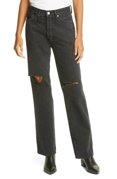 Shop Re/done High Waist Loose Jeans In Washed Black W Rips