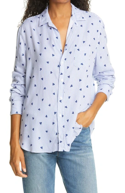 Shop Frank & Eileen Print Button-up Shirt In Blue Stripe W/ Hearts
