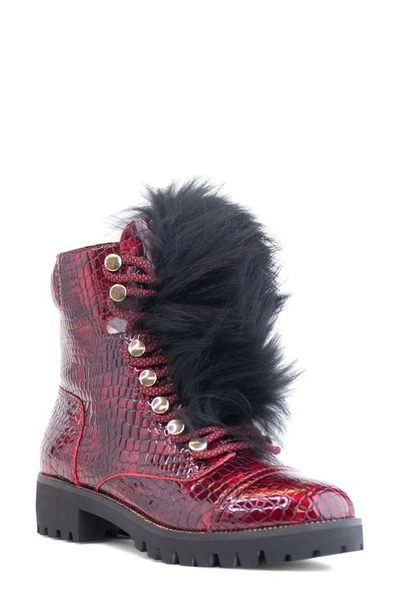Shop Cecelia New York Trekker Boot With Genuine Shearling Trim In Red Leather