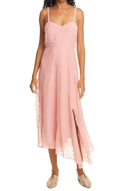 Shop Rebecca Taylor Dot Embroidered Crinkle Chiffon Maxi Sundress In Grapefruit