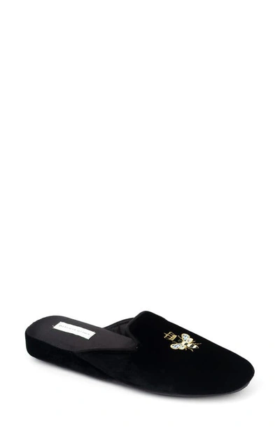 Patricia Green Women's Queen Bee Embroidered Slipper Black In Black Velvet