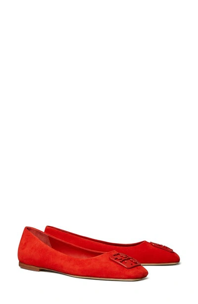 Shop Tory Burch Georgia Square Toe Ballet Flat In Triple Red Suede