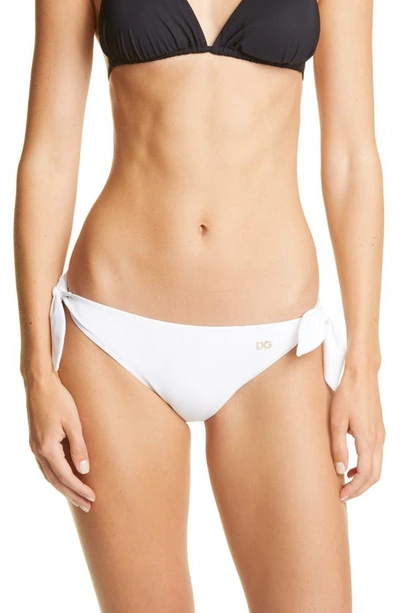 Shop Dolce & Gabbana Side Tie Bikini Bottoms In White