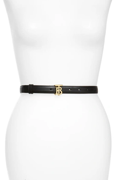 Shop Burberry Monogram Motif Leather Belt In Black/ Light Gold