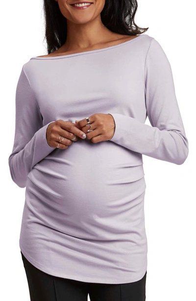 Shop Stowaway Collection Ballet Neck Long Sleeve Maternity Tunic In Dusty Lavender