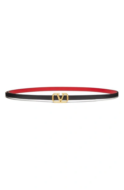 Shop Valentino Garavani Vlogo Buckle Reversible Leather Belt In Black/ Red