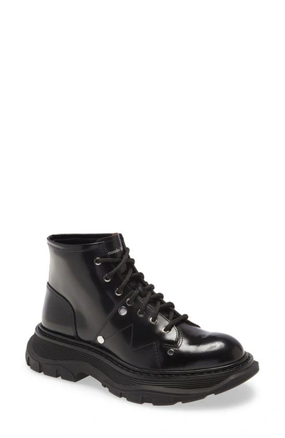Shop Alexander Mcqueen Lace-up Lug Sole Hiker Boot In Black Silver