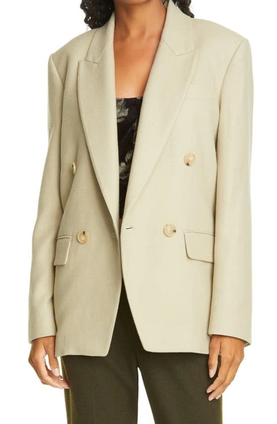 Shop Vince Double Breasted Flannel Blazer In Sepia