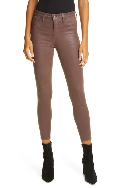Shop L Agence Margot Coated Crop Skinny Jeans In Mahogany Coated