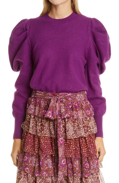 Shop Ulla Johnson Marin Leg Of Mutton Sleeve Merino Wool Sweater In Hibiscus