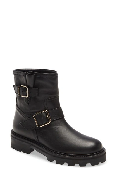 Shop Jimmy Choo Youth Ii Buckle Strap Combat Boot In Black