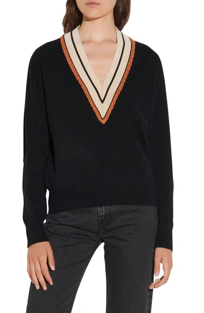 Shop Sandro V-neck Sweater In Black