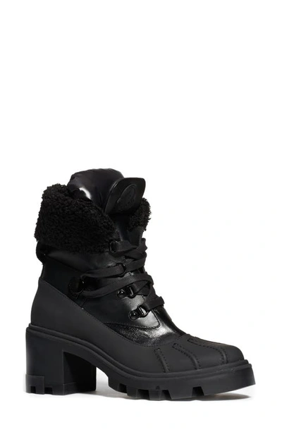 Shop Moncler Corinne Faux Shearling Cuff Hiking Boot In Black
