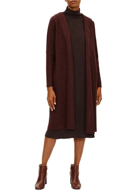 Shop Eileen Fisher Lightweight Boiled Wool Hooded Jacket In Brown