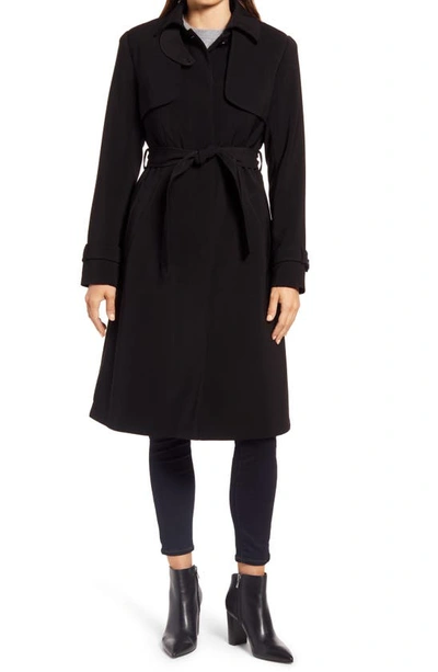 Shop Ellen Tracy Pleated Trench Coat In Black