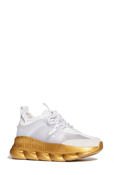 Shop Versace Chain Reaction Sneaker In White/ Gold