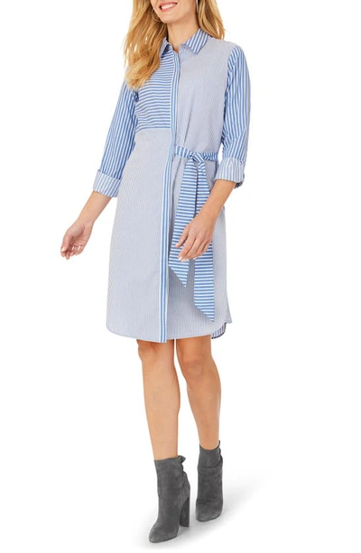 Shop Foxcroft Warner Mixed Stripe Shirtdress In Classic Blue