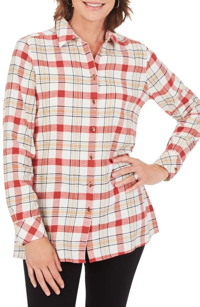Shop Foxcroft Journey Brushed Plaid Shirt In Rosewood