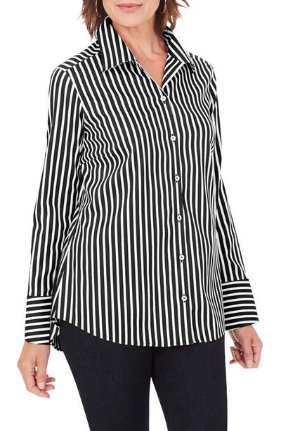 Shop Foxcroft Jane Stripe Button-up Shirt In Black