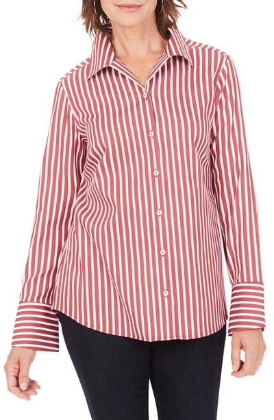 Shop Foxcroft Jane Stripe Button-up Shirt In Rosewood