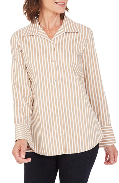 Shop Foxcroft Jane Stripe Button-up Shirt In Toasted Wheat