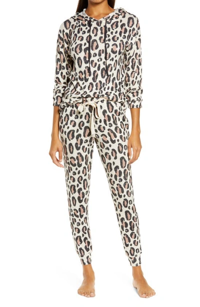 Shop Emerson Road Hoodie Jogger Pajamas In Mohair Leopard Oatmeal
