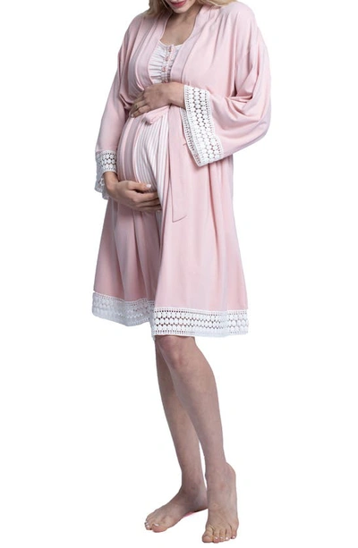 Shop Angel Maternity Hospital Pack Nursing Nightgown, Robe & Baby Wrap In Pink